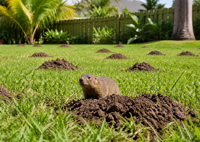 Pocket gopher mounds in a Boca Raton lawn
